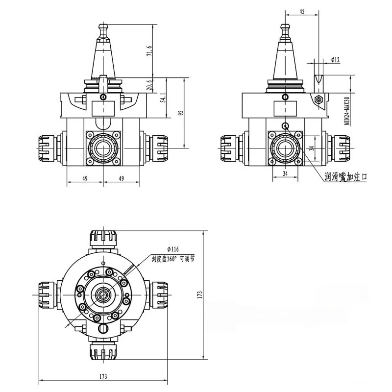 Horizontaler CNC-Vierfachwinkelkopf 90° DCJSDT-4T für CNC-Bohrzentren