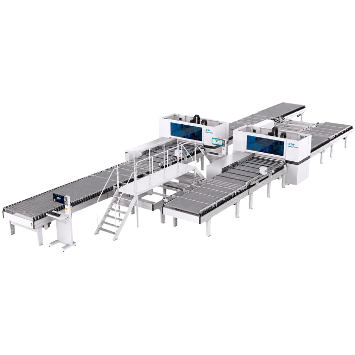 Automatische Bohr- und Fräslinie KDT Line-2 auf Basis der CNC-Bohr- und Fräszentren KD-612NHSA