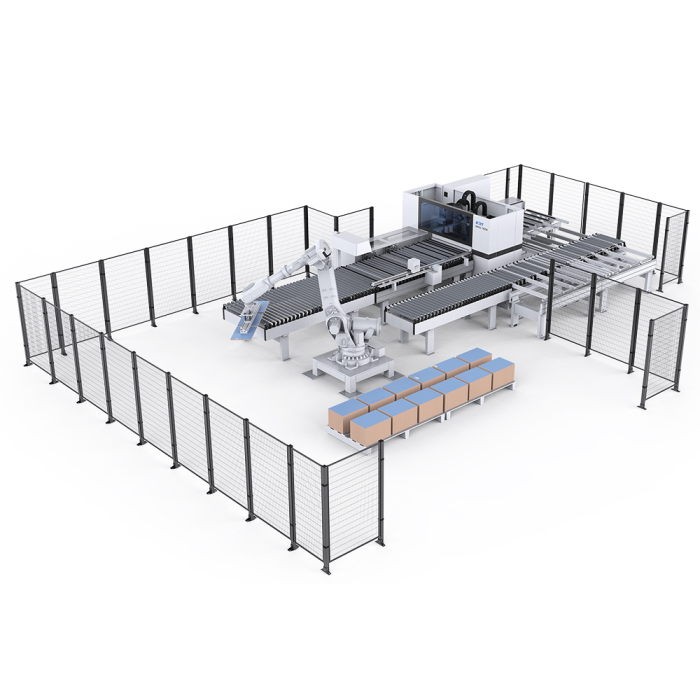 Automatisierte Bohrzelle auf Basis des CNC-Bohr- und Fräszentrums KD-612KHSA mit robotergestützter Be- und Entladung